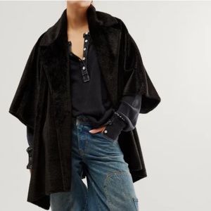 Free People Starlett Very Soft Faux Fur Poncho Jacket Coat in Black One Size